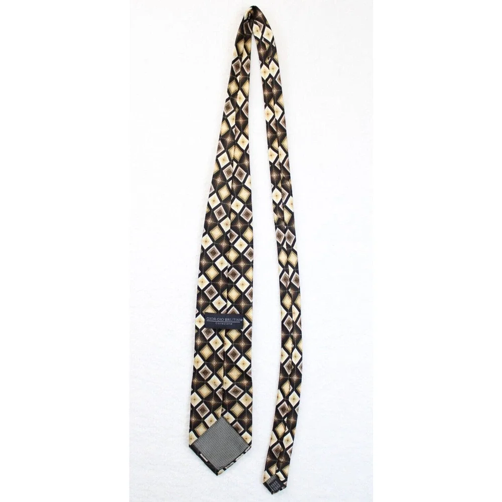 Giorgio Brutini Argyle Pattern Silk Men Necktie Black & Tan 60 In. Career Office